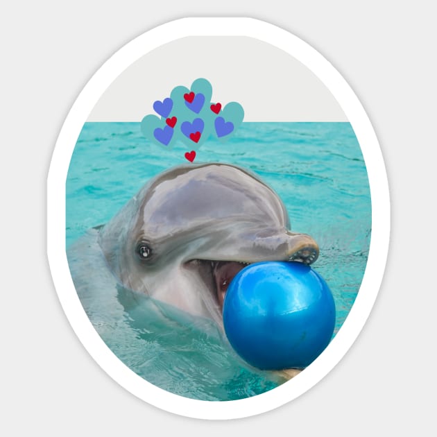 beautiful image of a dolphin playing happily with a beach ball Sticker by JENNEFTRUST